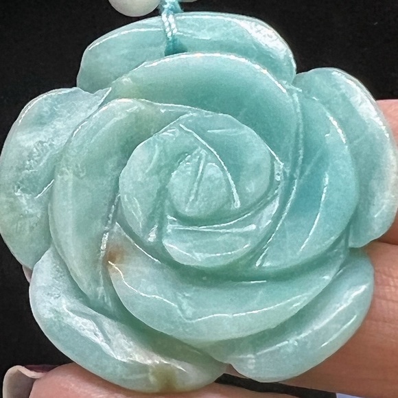 Colorful Amazonite Beaded Necklace w/a Carved Floral Amazonite Pendant - Picture 5 of 7